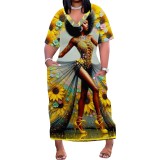 1 Piece Custom Casual Digital Printing V Neck Plus Size Maxi Dresses