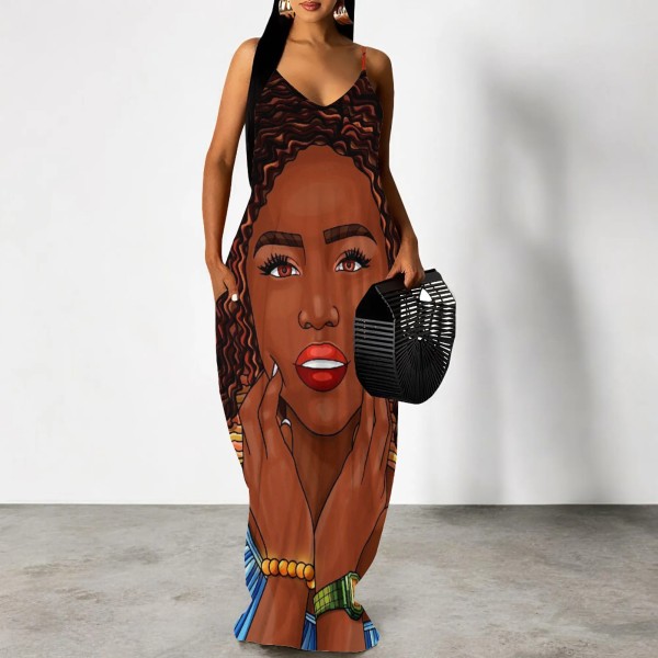 1 Piece Custom Casual Digital Printing Straps Maxi Dresses