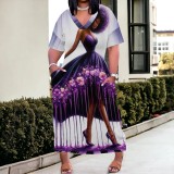 1 Piece Custom Casual Digital Printing V Neck Plus Size Maxi Dresses