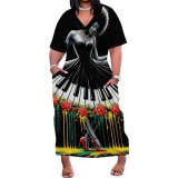 1 Piece Custom Casual Digital Printing V Neck Plus Size Maxi Dresses