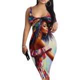 1 Piece Custom Casual Digital Printing Sleeveless Midi Dresses