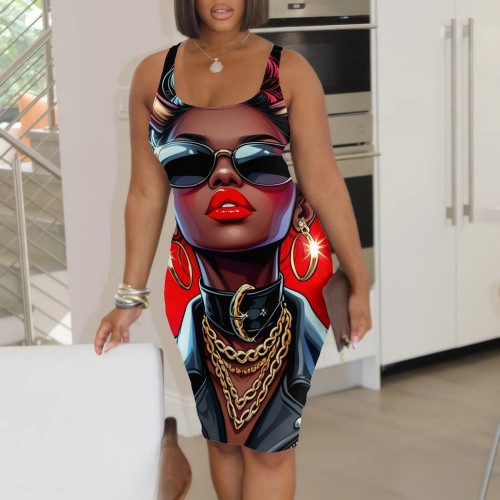 1 Piece Custom Casual Digital Printing Sleeveless Midi Dresses