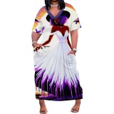 1 Piece Custom Casual Digital Printing V Neck Plus Size Maxi Dresses