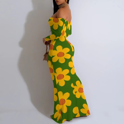 1 Piece Custom Casual Digital Printing Off Shoulder Long Dresses