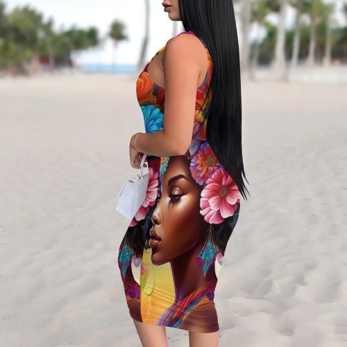 1 Piece Custom Casual Digital Printing Sleeveless Midi Dresses
