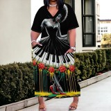 1 Piece Custom Casual Digital Printing V Neck Plus Size Maxi Dresses