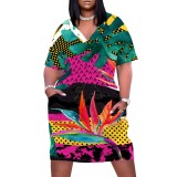 1 Piece Custom Casual Digital Printing V Neck Plus Size Midi Dresses