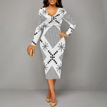 1 Piece Custom Casual Digital Printing V Neck Midi Dresses