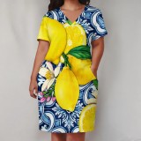1 Piece Custom Casual Digital Printing V Neck Plus Size Midi Dresses