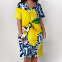 1 Piece Custom Casual Digital Printing V Neck Plus Size Midi Dresses
