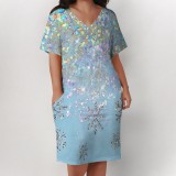 1 Piece Custom Casual Digital Printing V Neck Plus Size Midi Dresses