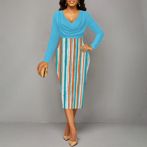 1 Piece Custom Casual Digital Printing V Neck Midi Dresses