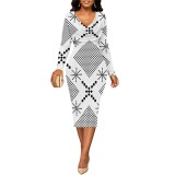 1 Piece Custom Casual Digital Printing V Neck Midi Dresses