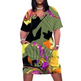 1 Piece Custom Casual Digital Printing V Neck Plus Size Midi Dresses