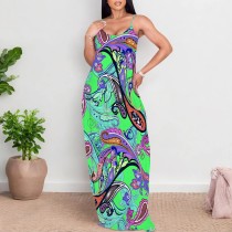1 Piece Custom Casual Digital Printing Straps Long Dresses