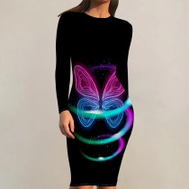 1 Piece Custom Casual Digital Printing O Neck Midi Dresses