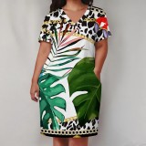 1 Piece Custom Casual Digital Printing V Neck Plus Size Midi Dresses