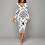1 Piece Custom Casual Digital Printing V Neck Midi Dresses