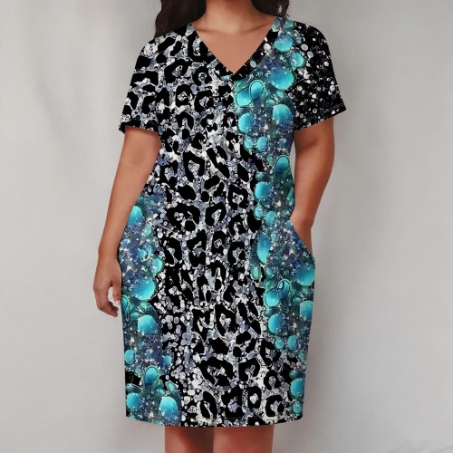 1 Piece Custom Casual Digital Printing V Neck Plus Size Midi Dresses