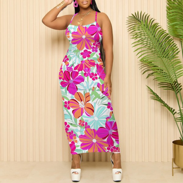 1 Piece Custom Casual Digital Printing Straps Long Dresses
