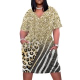 1 Piece Custom Casual Digital Printing V Neck Plus Size Midi Dresses