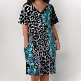 1 Piece Custom Casual Digital Printing V Neck Plus Size Midi Dresses