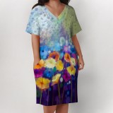 1 Piece Custom Casual Digital Printing V Neck Plus Size Midi Dresses