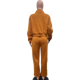 Solid Color Sportswear Loose Zipper Drawstring Pants Two-piece Outfits