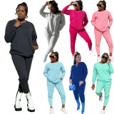 Solid Color Cotton Pocket Sports Drawstring Two-Piece Set