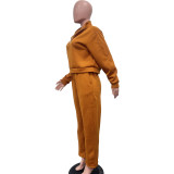Solid Color Sportswear Loose Zipper Drawstring Pants Two-piece Outfits