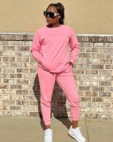 Solid Color Cotton Pocket Sports Drawstring Two-Piece Set