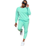 Solid Color Cotton Pocket Sports Drawstring Two-Piece Set