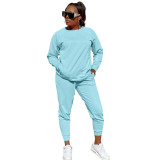Solid Color Cotton Pocket Sports Drawstring Two-Piece Set