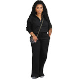 Solid Color Sportswear Loose Zipper Drawstring Pants Two-piece Outfits