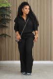 Solid Color Sportswear Loose Zipper Drawstring Pants Two-piece Outfits