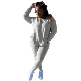 Solid Color Cotton Pocket Sports Drawstring Two-Piece Set