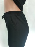 Solid Color Cotton Pocket Sports Drawstring Two-Piece Set