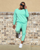 Solid Color Cotton Pocket Sports Drawstring Two-Piece Set