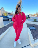 Solid Color Cotton Pocket Sports Drawstring Two-Piece Set