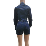 Autumn/winter Stretch Denim Long Sleeve Shorts Set