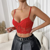 Sexy See Through Camisole Mesh Embroidery Steel Ring Adjustable Bra