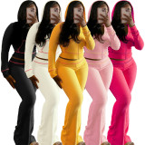 Solid Women Waffle Crop Top Tracksuit Hoodie Sweatpants Sets