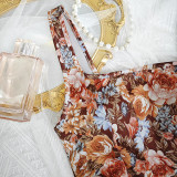 Retro Print Vest with Floral Herringbone Bra Camisole Top