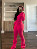 Solid Women Waffle Crop Top Tracksuit Hoodie Sweatpants Sets