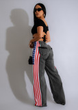 (Pre Order 17/9)Patchwork Denim Stripes Color Block American Flag Printed Jeans