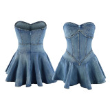 Fashion Denim Strapless A-line Mini Dress