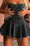 Fashion Denim Strapless A-line Mini Dress