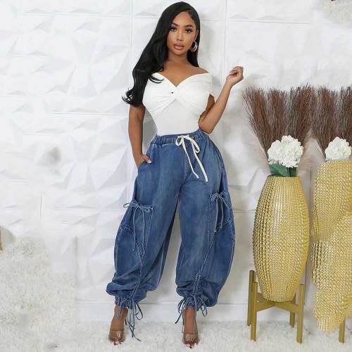 Drawstring Loose Denim Pants