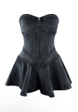 Fashion Denim Strapless A-line Mini Dress