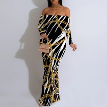 1 Piece Custom Casual Printed Off Shoulder Maxi Dresses